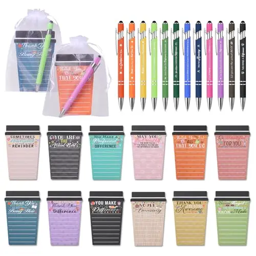 Mkway 12 sets of coffee cup shaped notepads, pens, and drawstring gift bags