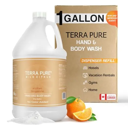 One-gallon jug of Terra Pure Wild Citrus hand and body wash refill