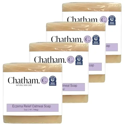 Chatham Eczema Relief Oatmeal Soap, a pack of four unscented bars on a natural background.