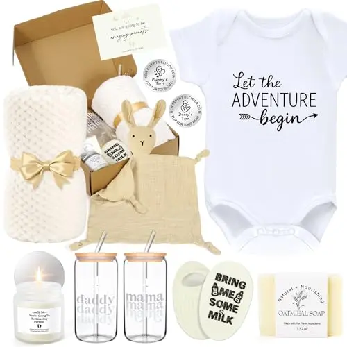 14PCS baby shower gift set with 14 items including plush, cups, and baby essentials
