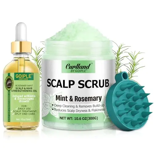 Curlland Rosemary Scalp Exfoliator, clarifying shampoo, and scalp massager kit