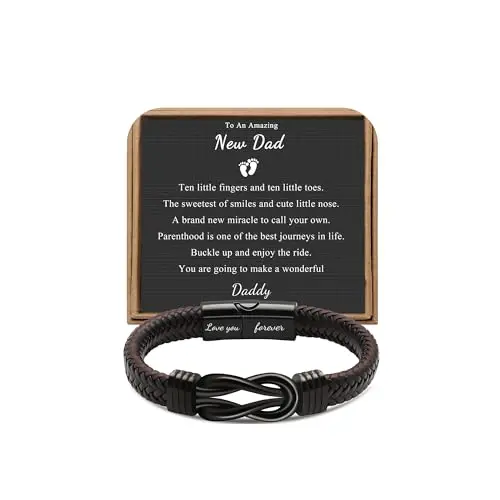 JOYCUFF brown leather bracelet with an infinity knot and stainless steel clasp for new dads