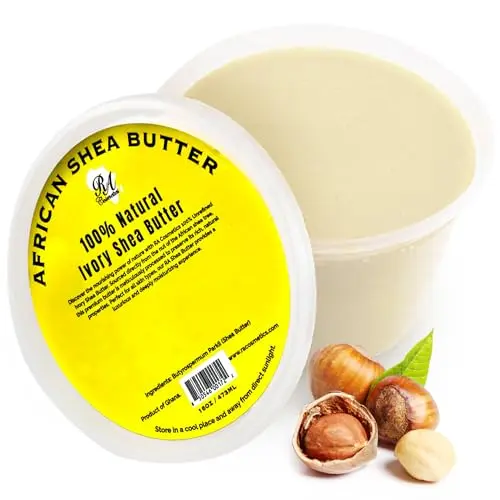 RA COSMETICS whipped shea butter in a jar with a natural ivory color.