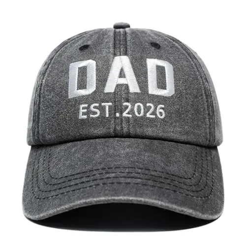 LAMCEPLU dark grey cotton baseball cap with Promoted to Dad 2026 embroidered text