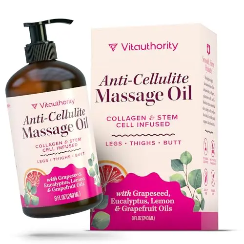 Vitauthority Anti-Cellulite Massage Oil bottle with collagen stem cells