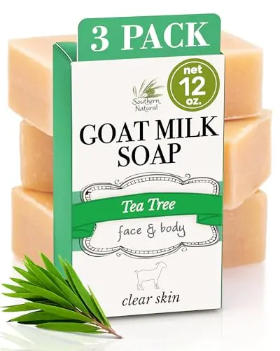 Southern Natural Goat Milk Soap Bar in Tea Tree scent, three pack