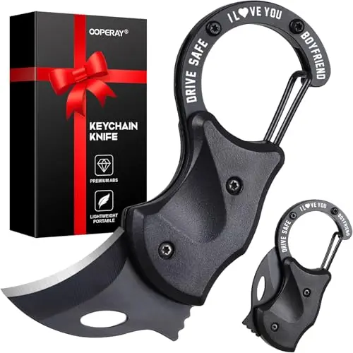 OOPERAY black stainless steel pocket knife with keychain hook