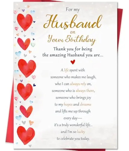 Beixian double-sided 5x7 inch funny birthday card for husband in a pink envelope