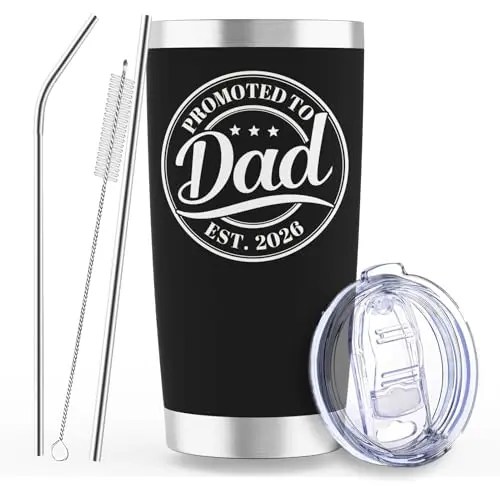 EchoMaven black 20oz stainless steel vacuum insulated tumbler with Promoted to Dad Est. 2026 text