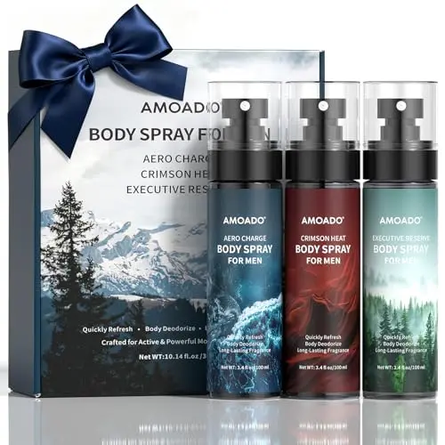 AMOADO Mens Body Spray Set, 3-Pack of Cologne Sprays