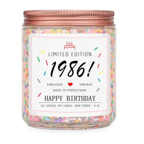 Handmade candle in a jar with 'Limited Edition 1986' and 'Fabulous' text