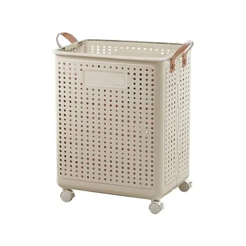 FULAILE compact cream white rolling laundry hamper