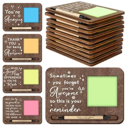 Kosiz 10 sets of wooden sticky note holders with sticky notes and ballpoint pens