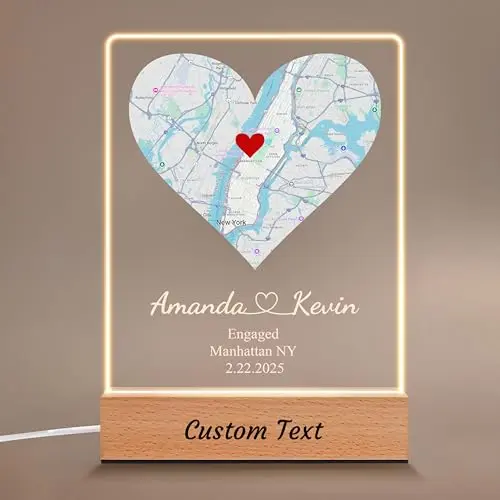 IOUMAM custom acrylic map plaque with names on a wooden LED base